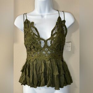 Free People Olive Green Lace Camisole size small